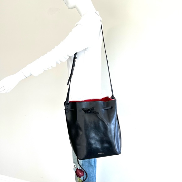 ♦️SOLD♦️MANSUR GAVRIEL Fllamma Black Structured Leather Shoulder Bag Tote Bucket - Picture 10 of 16